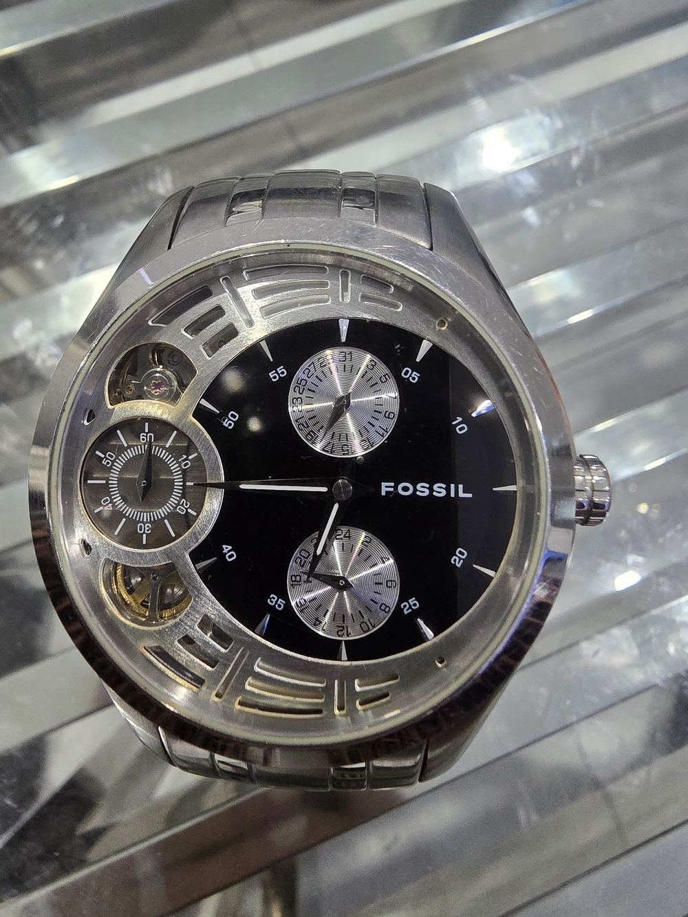 Fossil Men's Stainless Steel Black Dial Multifunction Watch